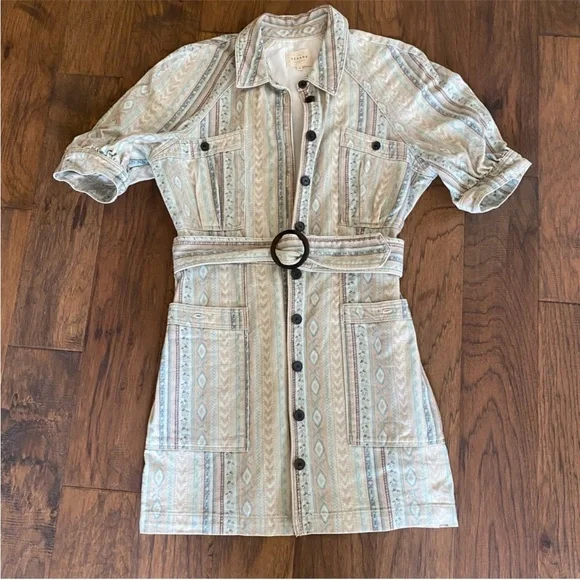 SÉZANE Ren Tribal/Aztec Print Denim Button Down Dress sz US 8 / FR 40 - Picture 4 of 14